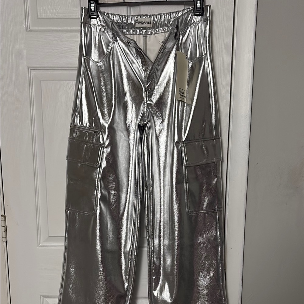 Silver Metallic Cargo Pants